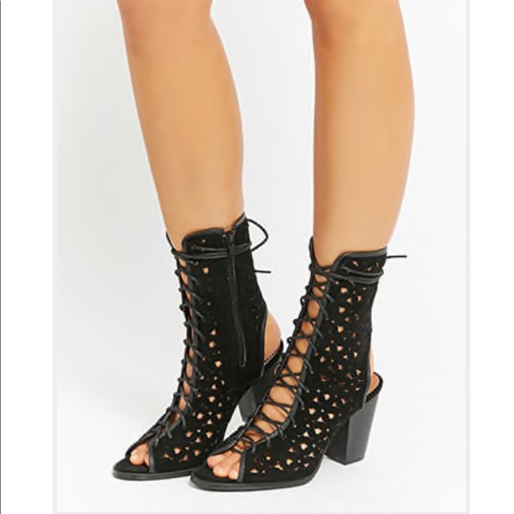 Floral Cutout Ankle Boots